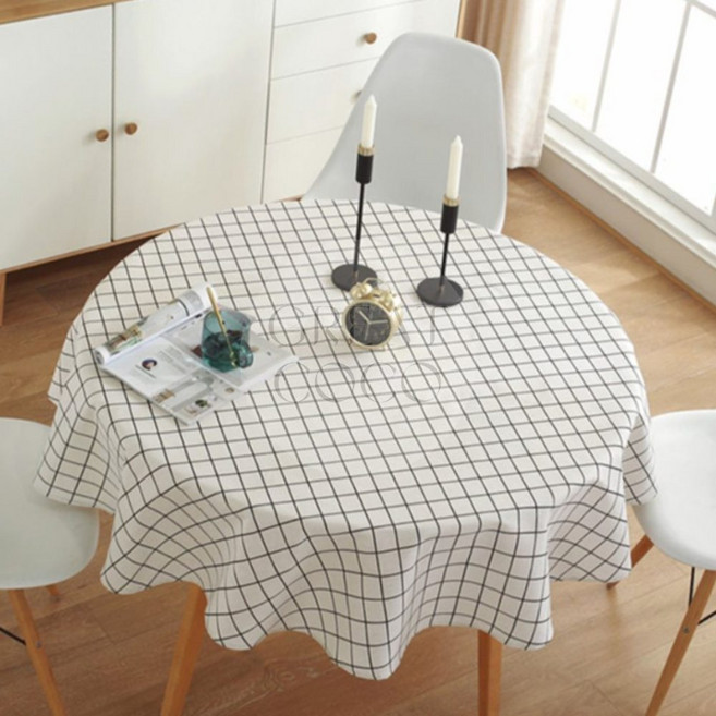 그코 원형 식탁보 120cm 화이트 체크 행사용테이블보
