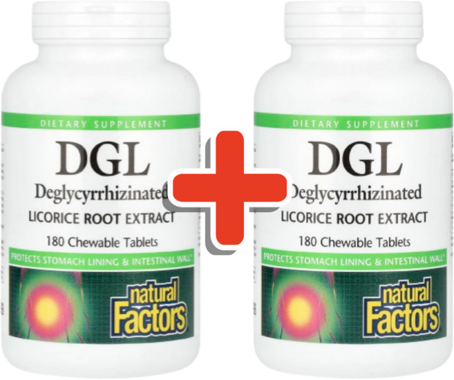 Natural Factors 내추럴 팩터스 DGL 디글리시리진 감초 뿌리 추출 Deglycyrrhizinated Licorice Root Extract, 180정, 2개