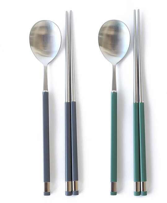 디온 보겐 카라 수저세트 국산 스텐 한식 고급 수저 실버, 카라 수저세트-실버, 1개, 차콜+올리브