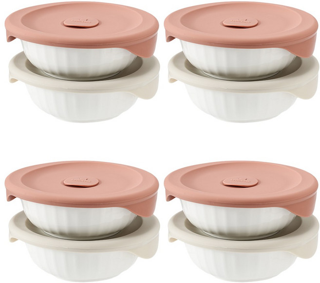 락앤락 바로한끼 도자기 밥용기, 8세트, 몸체 355ml 2p + 뚜껑캡 2p