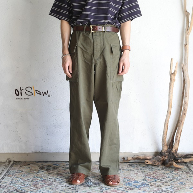 orslow US ARMY 2 POCKET CARGO (UNISEX) GREEN Herringbone 오아슬로우 아미 투 포켓 카고 팬츠 헤링본 03-5250-76