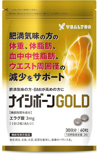 나이시본 GOLD 체중 체지방 중성지방 내장지방 허리 주위경 감소를 지원 다이어트 보충제 엘라그산 기능성 표시식품 30일분, 1개, 60정