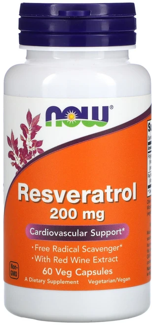 NOW Foods 천연 레스베라트롤 200mg 베지 캡슐 60정, 1개 - 쿠팡