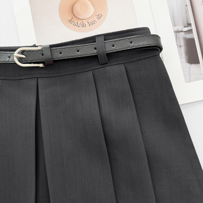 高腰挺版學院風西裝百褶短裙 附腰帶 安全褲