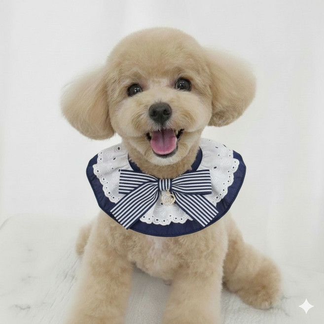 하니펫 반려동물 귀요미스카프 스트라이프 러브하트, 1개, 네이비