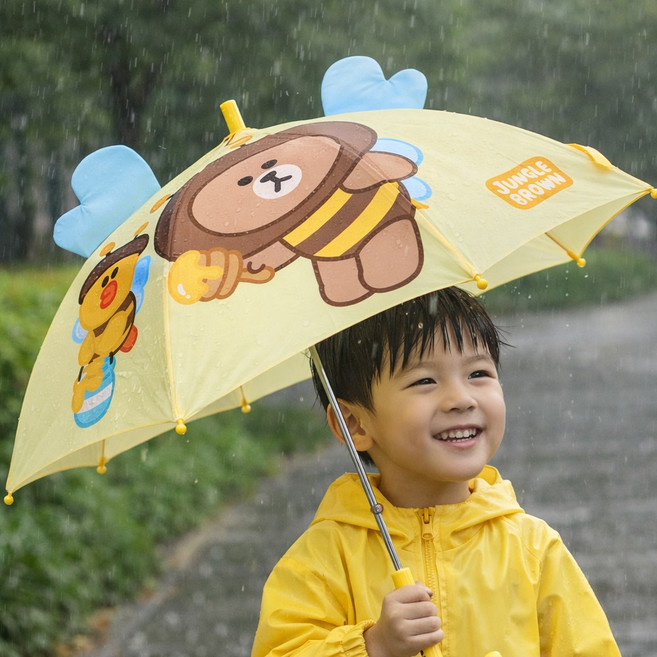 라인프렌즈 jungle 입체 홀로그램 귀여운 유아동 우산 살길이 47cm 투명 안전 아기 남아 여아 입체우산