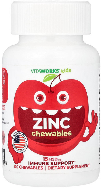 비타웍스 어린이 칠드런 키즈 아이 아연 징크 체리 츄어블 120정 VitaWorks Kids Zinc Cherry 120 Chewables, 비타웍스 어린이 칠드런 키즈 아이용 아연 징크 체리 츄, 1