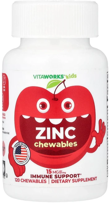 비타웍스 어린이 칠드런 키즈 아이 아연 징크 체리 츄어블 120정 VitaWorks Kids Zinc Cherry 120 Chewables, 비타웍스 어린이 칠드런 키즈 아이용 아연 징크 체리 츄, 1 - 쿠팡