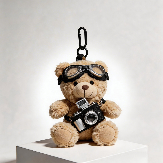 카메라와 고글을 쓴 곰인형 키링