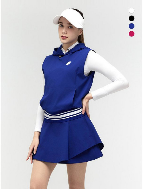 듀빅 여성 우븐 세미 오버핏 후드 베스트 DF2WTV146