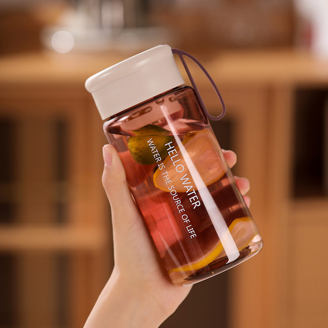簡約透明茶隔塑膠水杯, 咖色600ml, 1套, 600L