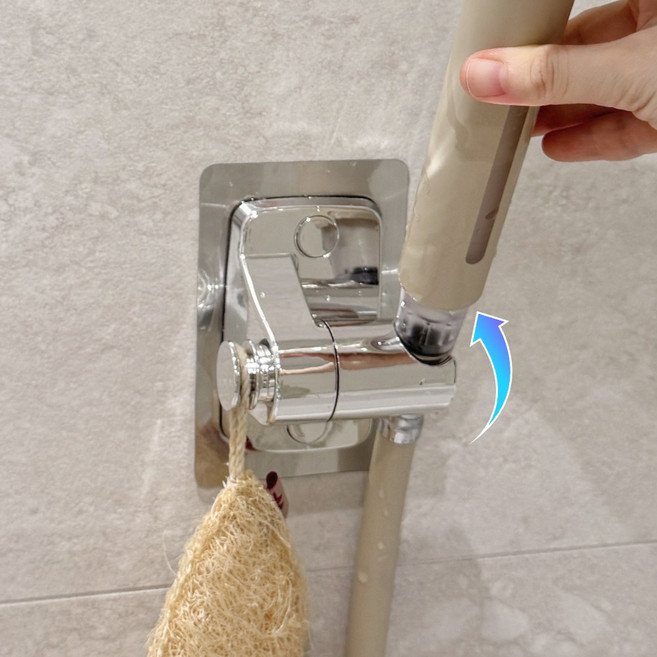 브릭오유 3세대 샤워기 거치대 360도 각도조절 무타공, 실버