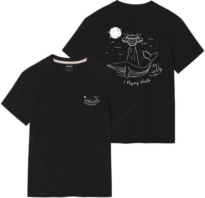 옥스타 남녀공용 우주선 고래 반팔티