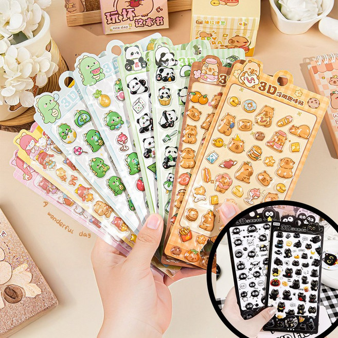 제이팩 3D 다꾸 폰꾸 스티커, 10개, 카피바라 토끼