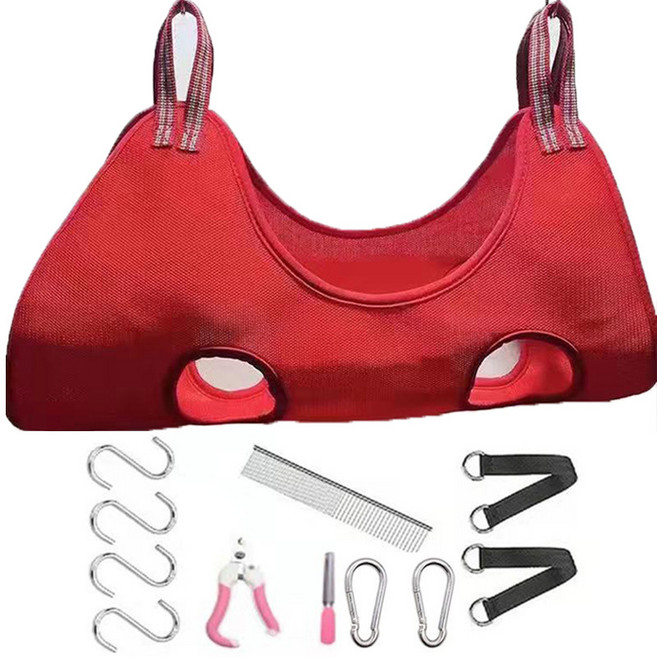 Gowls 반려동물 발톱 손질 애견 네일 도그 해먹 반려견 미용대 행어 행거+발톱그라인더+발톱깎이+일자빗, 레드, m, 1개