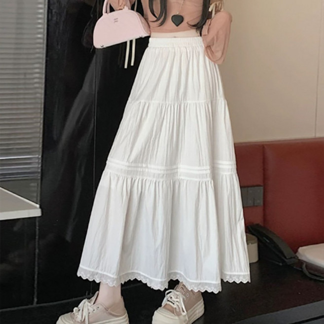 마이쏭 여성 봄신상 여리여리 체형커버 A라인 케이시레이스캉캉롱스커트