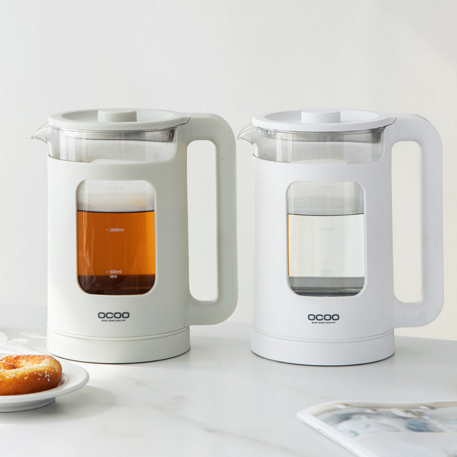 오쿠 낭만 LED 무드등 내열 강화 유리 온도조절 보온 전기포트 1.5L, 베이지그레이