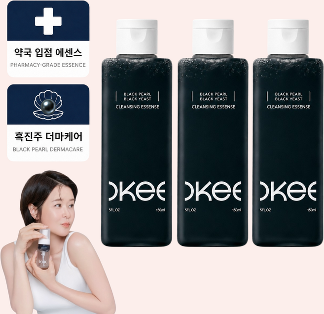 흑진주 흑효모 클렌저 클렌징폼 저자극 약알칼리 세안제 모공세정 피지 블랙헤드 케어 진정보습 모공세정력 99.8% 오키뷰티 화장품, 3개, 150ml