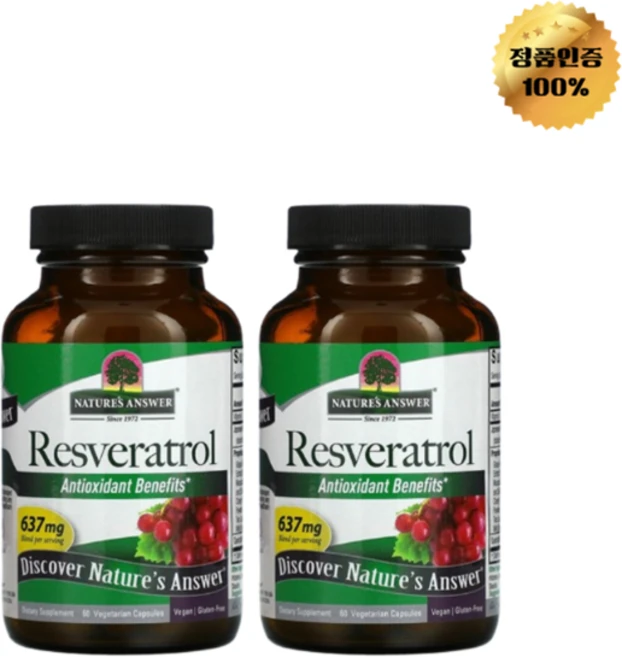 1+1 네이처스앤서 레스베라트롤 637mg 베지 캡슐 60정, 2개 - 쿠팡