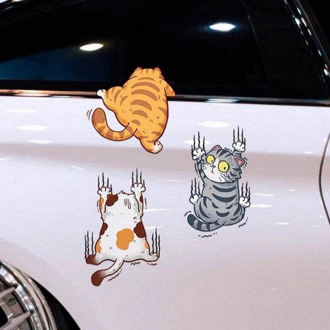 차량 흠집 스크래치 커버 고양이 스티커 3종 세트, 중형, 1개