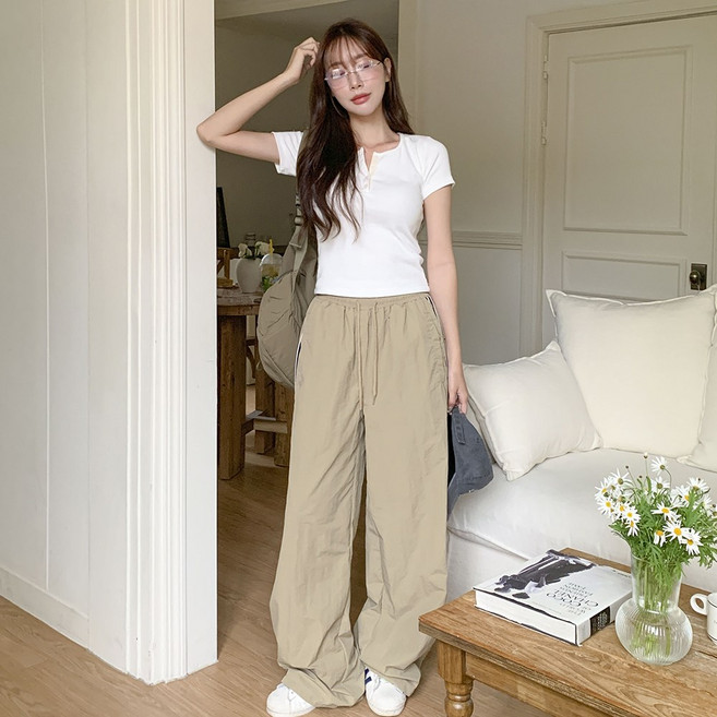 토마토팩토리 여성용 와이드 투웨이 배색 밴딩 라인 트레이닝 팬츠 노에드 (4color)