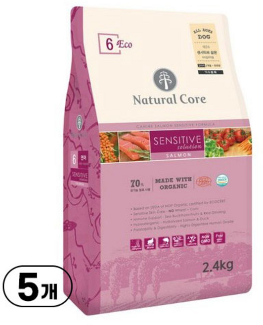 네츄럴코어 에코6 센시티브솔루션 강아지사료(중간입자), 피부/피모+알러지, 2.4kg, 5개