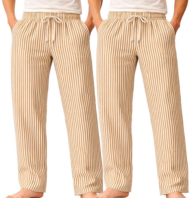 1+1 엘에이스 남성용 까실한 실내복 9부 주머니 스트라이프 바지 2매입