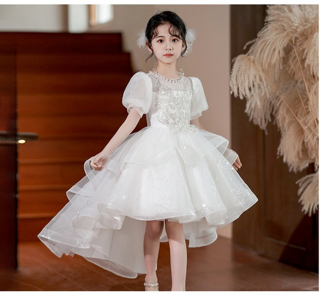 【Arbea】中大童禮服女童燕尾裙長裙兒童公主裙鋼琴演奏女孩婚紗【C1200】
