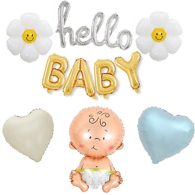해피제이니 안녕 아가야 젠더리빌 데이지 하트 베이비 샤워 풍선 세트, 1세트, 남아세트