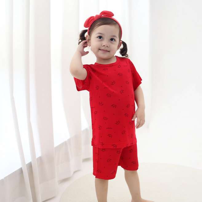 미니크라운 인견5부 텐션감 좋고 차곰차곰 찰랑거리는 가볍고 시원한 고급 아동 인견상하