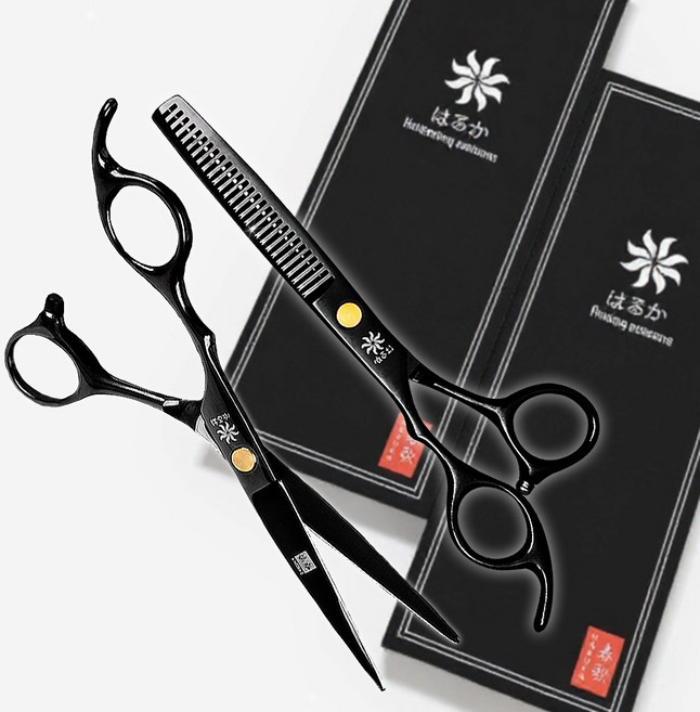하루카 고급 미용 가위 세트, 블랙, 1세트