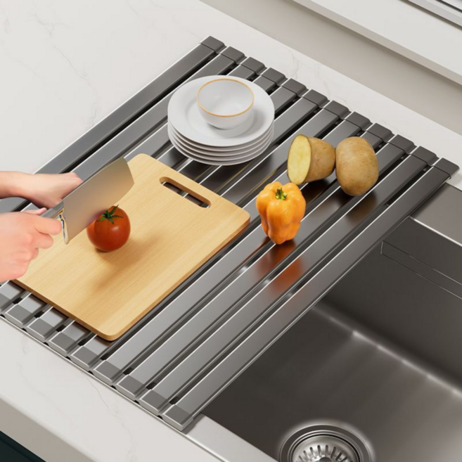 클레미엄 항공 알루미늄소재 와이드 대형 주방 싱크대 롤매트 식기건조대 싱크롤 건조매트, 다크 그레이, 1개