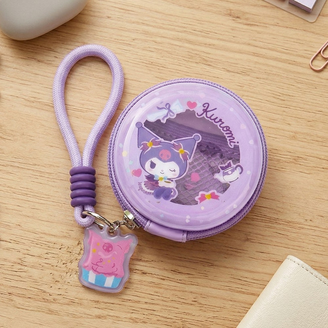 산리오 원통형 미니 동전지갑 스트랩 가방 캐릭터 쿠로미 키링 파우치