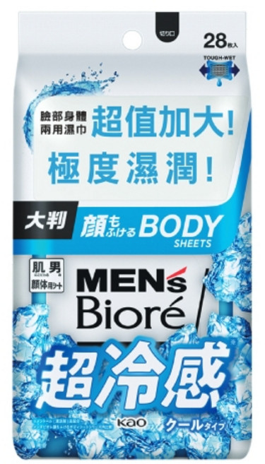Biore 蜜妮 臉部身體兩用涼感濕巾 無香/清新花香, 1個, MEN酷涼28片(2026.6)