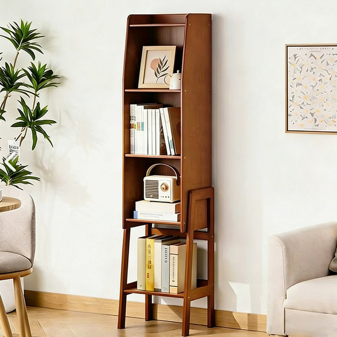 쿠리브 원목색 인테리어 책장 다용도 대나무 수납장 거실 서재 책꽂이, 월넛