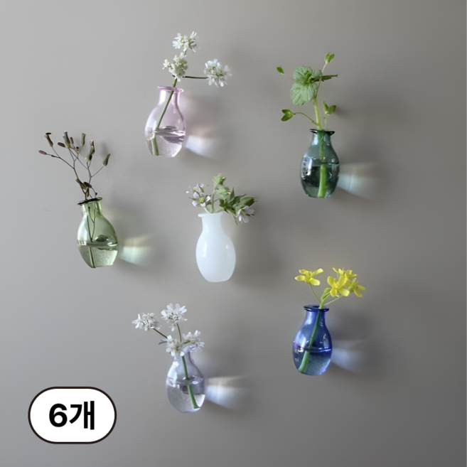 귀여운 미니 꽃병 마그네틱 냉장고 자석 6p 세트, 핑크+퍼플+화이트+딥그린+그린+블루