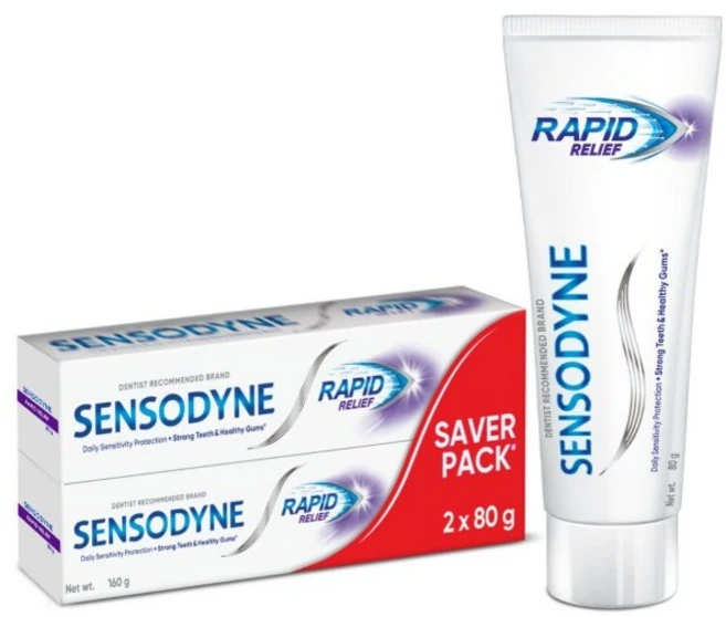 Sensodyne Toothpaste Rapid Relief | Fast Sensitivity Relief Tooth Paste Combo Pack - 160gm, 2개, 80g - 쿠팡