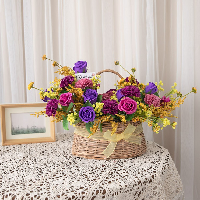 프릴러브비누카네이션바구니3Aset 50cm 조화 인테리어 어버이날 스승의날 선물, 1개