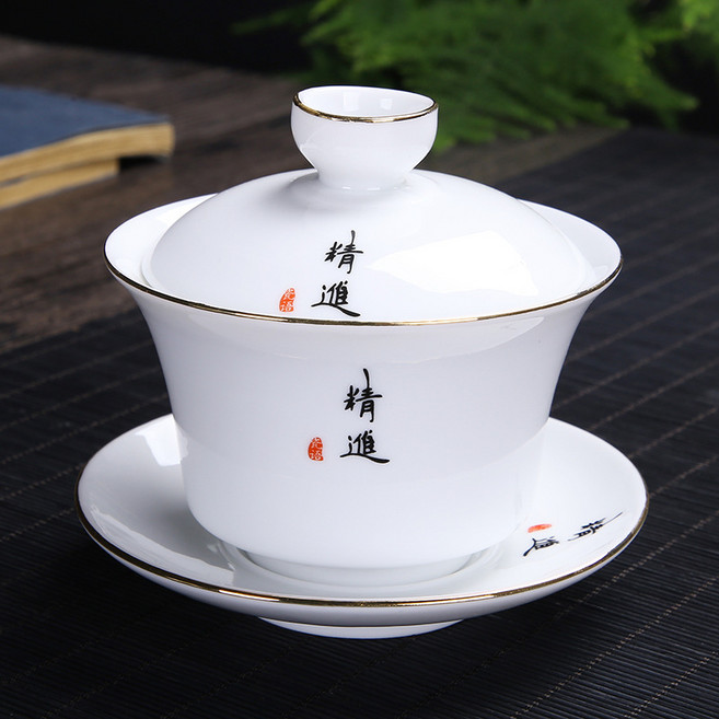 白瓷3.8寸大號三才蓋碗, 1個, 1L, 精進:直徑10.5高度9.5cm