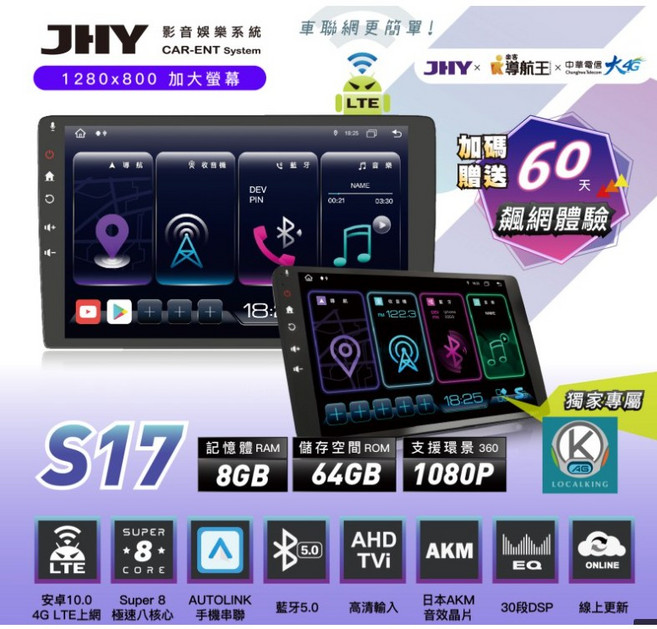 JHY AD4 SA28U 汽車360環景鏡頭套件組 1080P, S17 8G+64G支援環景