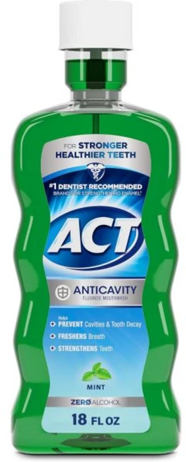 가글 입냄새제거 구강청결 구취제거 ACT 무알코올 안티카비티 구강 청결제 충치 예방 상쾌한 입냄새 치아 강화 민트 향 18파운드 온스., Mint, 18 Fl Oz (Pack of 1) - 쿠팡