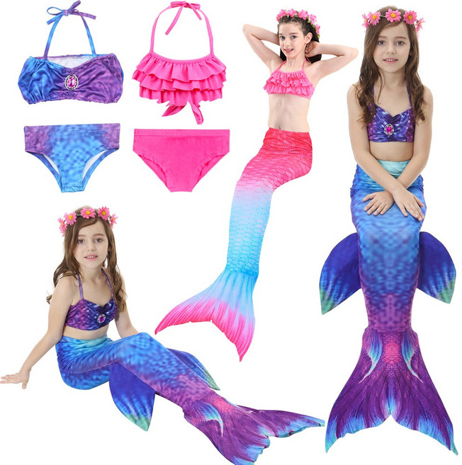 여아 인어공주 꼬리 수영복 3종세트 여아 공주드레스 비키니 래쉬가드 물놀이 촬영
