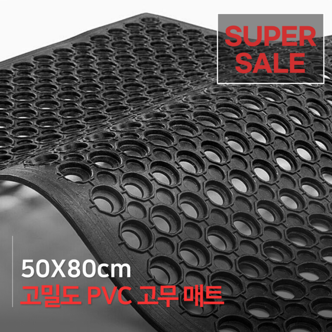 물빠짐 타공 미끄럼방지 고무매트 대형 업소용 주방 식당 현관 세차장 다목적 바닥 깔판, 1개, 블랙