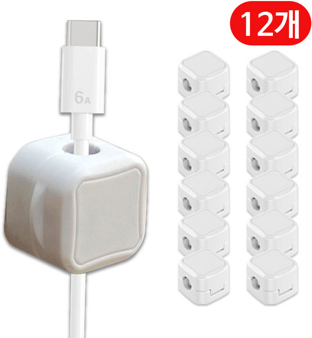살림공작소 케이블선정리 홀더 12p 자석클립 무타공 선 고정, 화이트, 12개