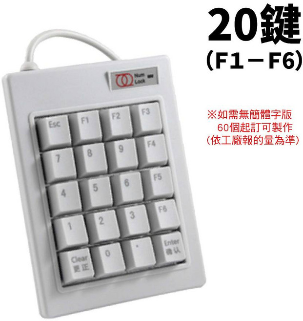 USB有線機械數字小鍵盤 英文鍵 SY-DX17A/18A/20A 證券銀行密碼鍵盤, 白軸 20鍵(F1-F6), 白軸