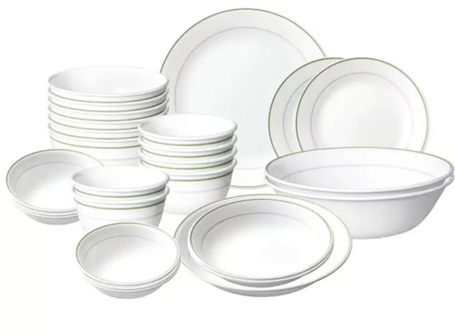 코렐 더블링 그린 디너웨어 혼수 이사 그릇 접시세트 2~4인 26P 식기세트 3중압축 유리, 화이트