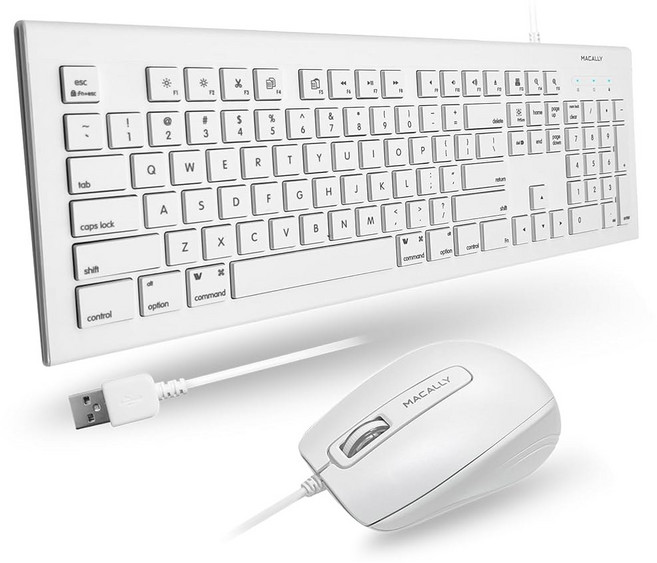 MAC IMAC 애플호환 및 WINDOWS PC(MKEYECOMBO)용 애플호환 바로가기 키가 있는 MACALY 104 키 USB 유선 키보드 및 마우스 콤보 흰색, 일반형