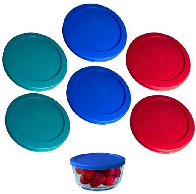 Pyrex 7201-PC용 4컵/950mL 청록색 교체 뚜껑/커버 4컵/946.4ml(32온스) 앵커 호킹 및 Klare Ware 보관 그릇 *뚜껑만* - *유리 용기 미포함, 6 Pack_Turquoise, Blue, Red