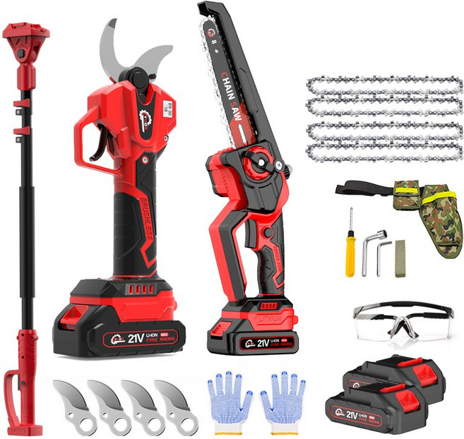 YUON 독일기술 충전식 다용도 20.32cm 무선 전기톱 연장 장대 무선 전동 가지치기 전지 가위 3IN1 BLDC 21V 풀세트+전용가방 톡톡365, 1개