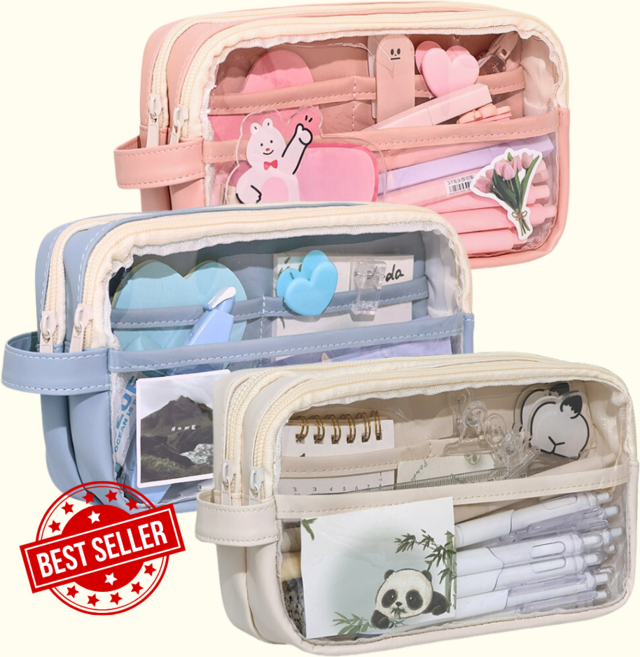 올위듀 마카롱 파우치 대용량 필통, 크림, 1개